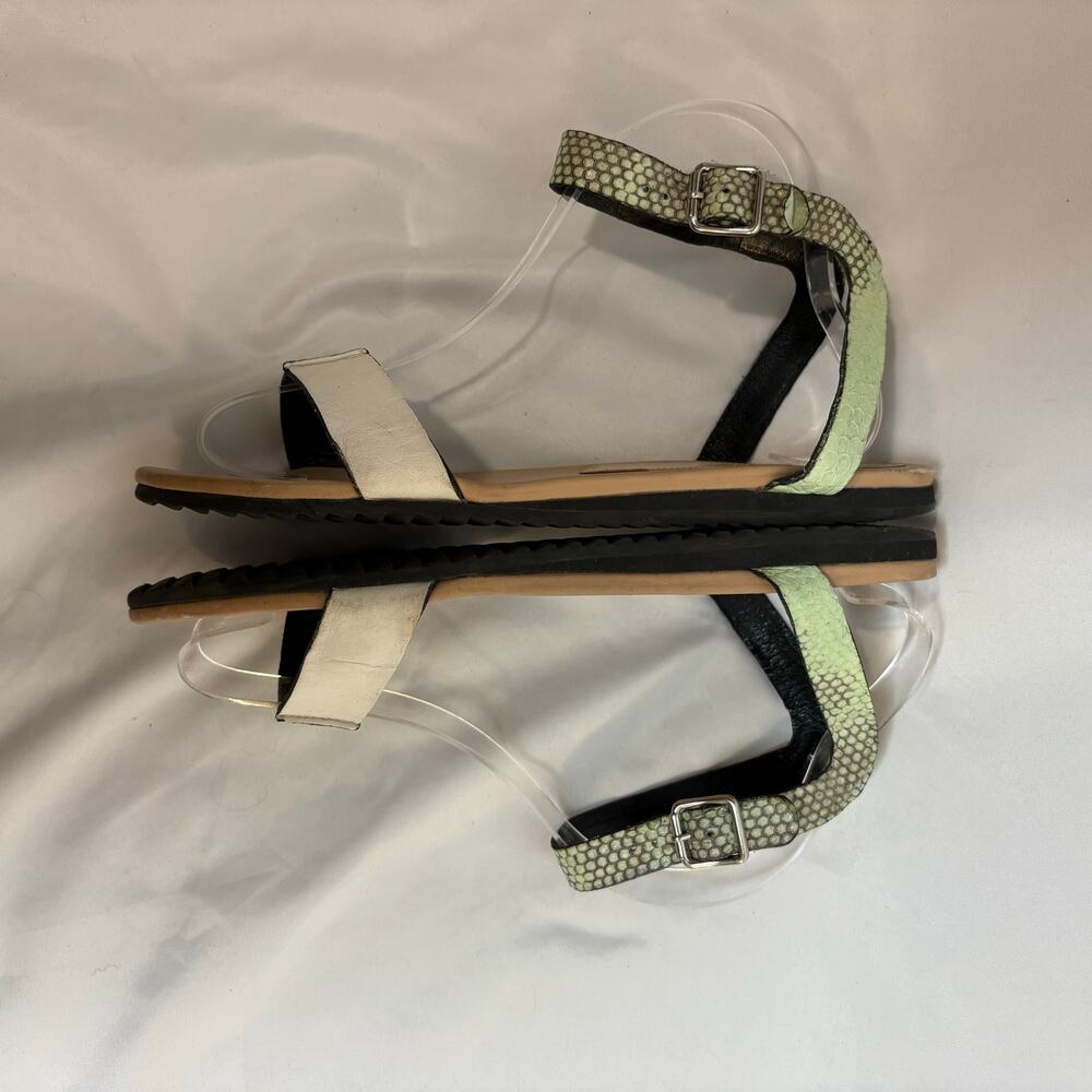 Loeffler Randall Gilda Flat Sandals White Band Mint Snake Ankle Strap Size 8.5 - Picture 4 of 10
